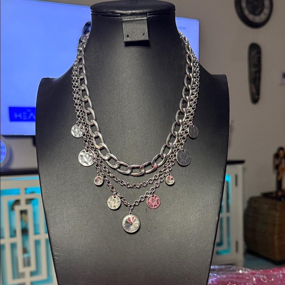Multi-Layer Silver Coin Charm Necklace - Women Jewelry